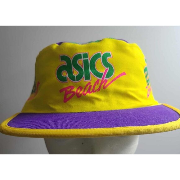 VINTAGE USA ASICS YELLOW REVERSABLE RUNNING CAP,neon,80s,90s,ONE OF A KIND! - Picture 1 of 10
